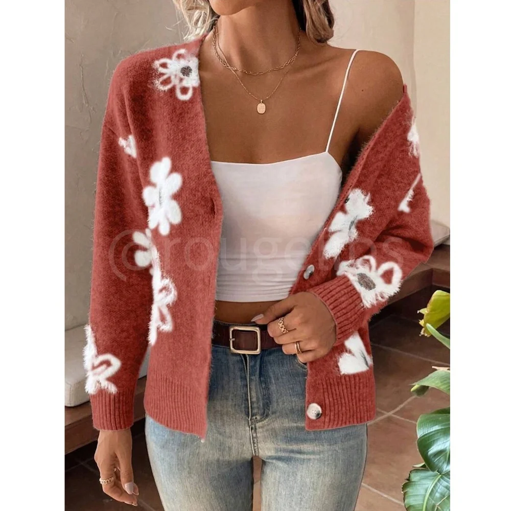 Redwood Cardigan Knit Flower Textured Button Front Stretchy, Soft - Picture 2 of 9